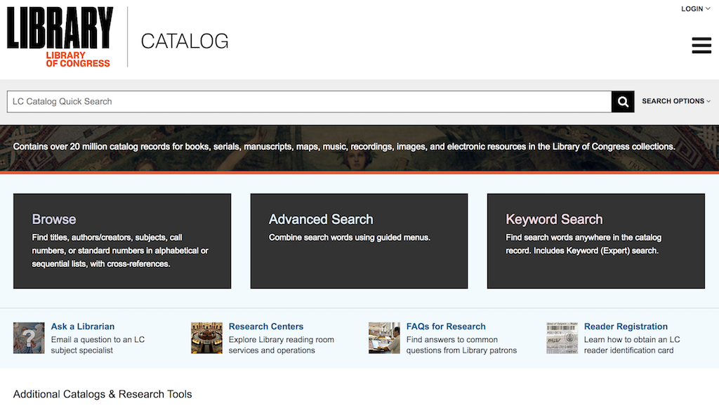 LOC (Library of Congress) Catalog Website