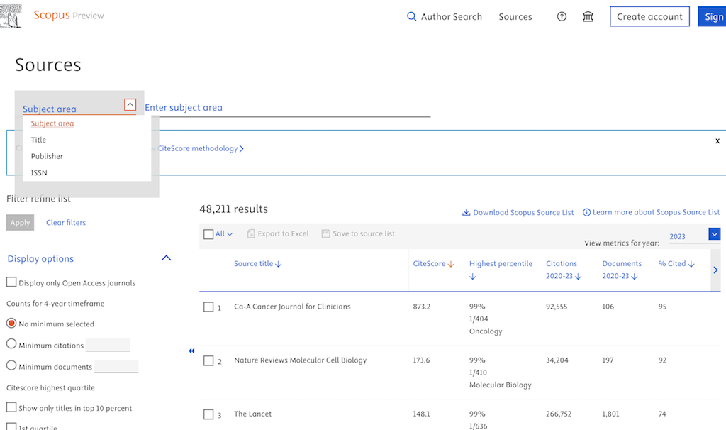 Browse Citation Sources on Scopus