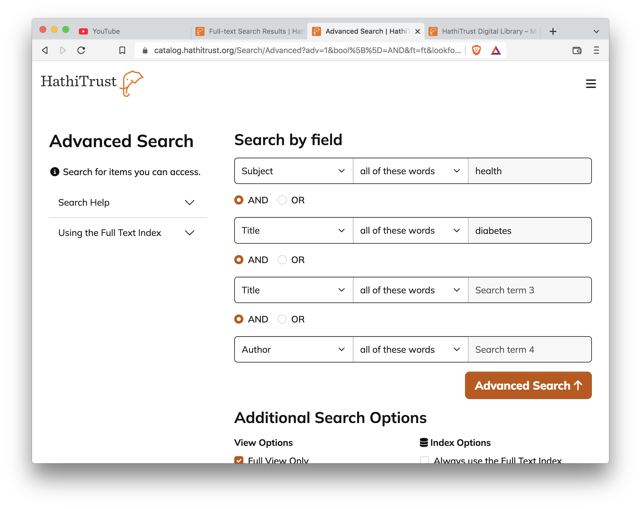 Advanced Search on HathiTrust