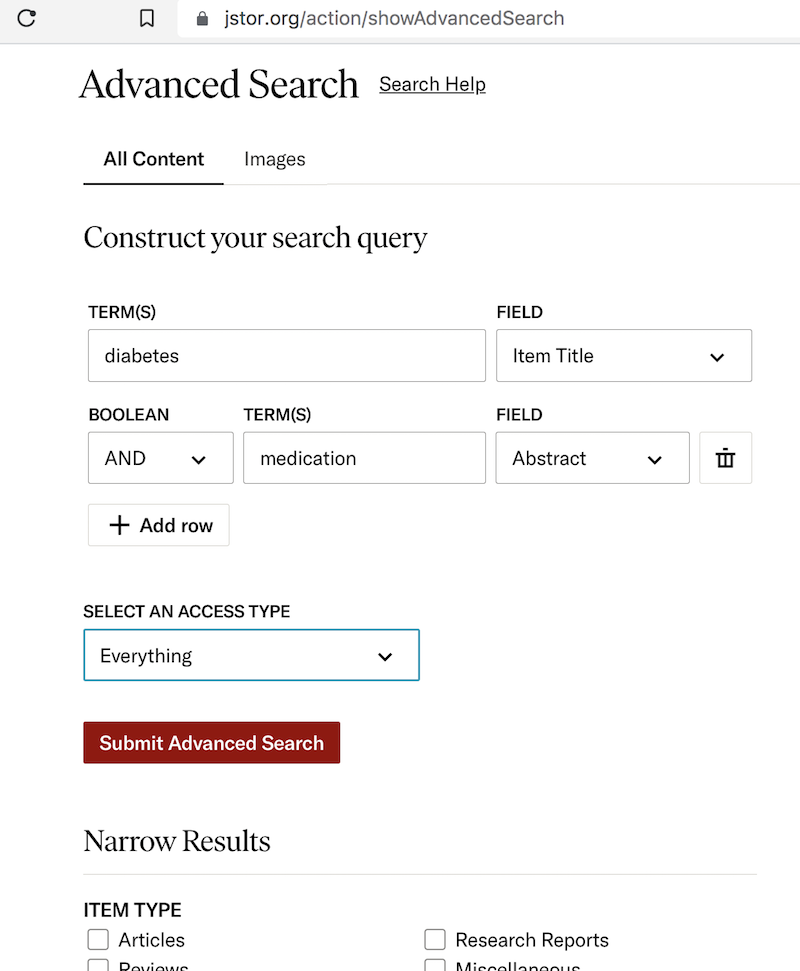 Advanced Search on JSTOR