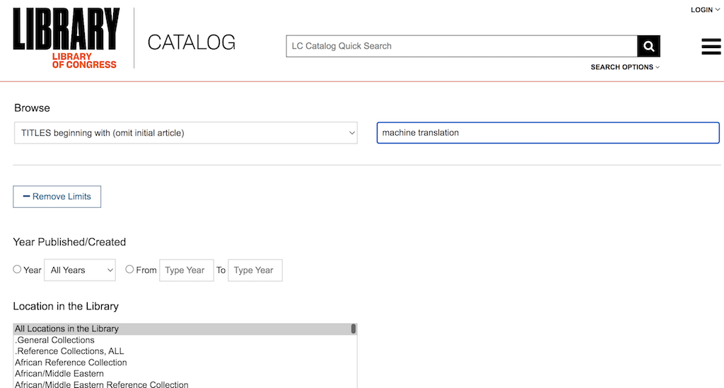 Browse Records on LOC Catalog