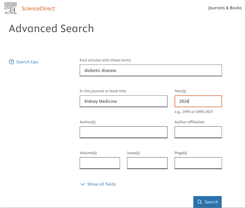 Advanced Search on ScienceDirect