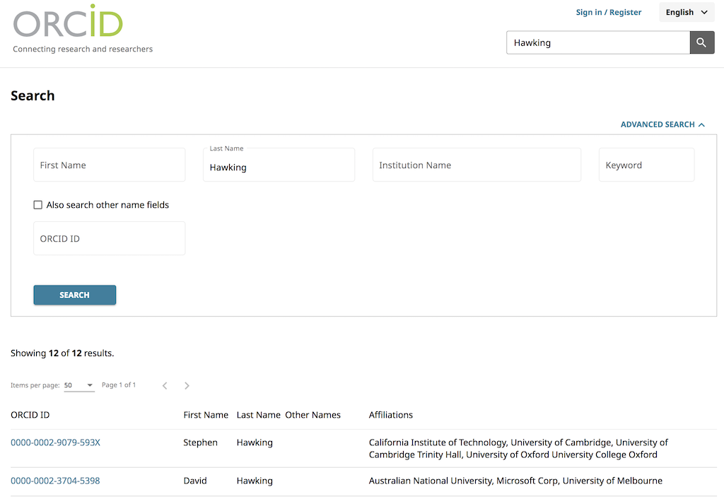 Search for Author on orcid.org